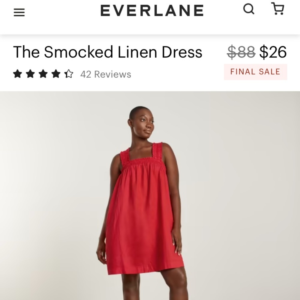 Everlane smocked linen cherry red dress